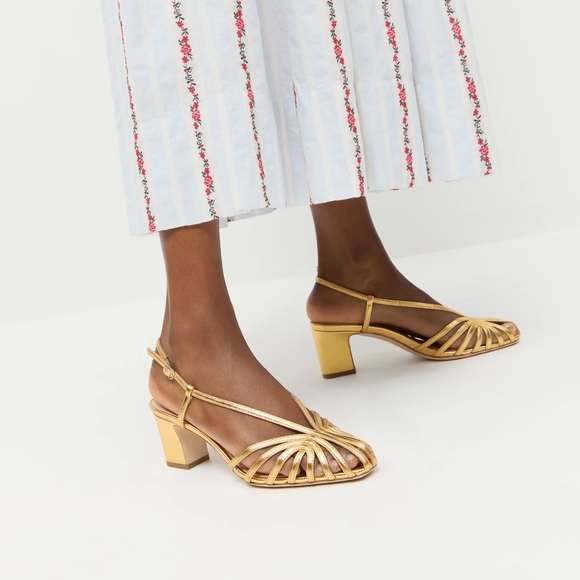 Loeffler Randall Gold Strappy Block Heels - Picture 4 of 6